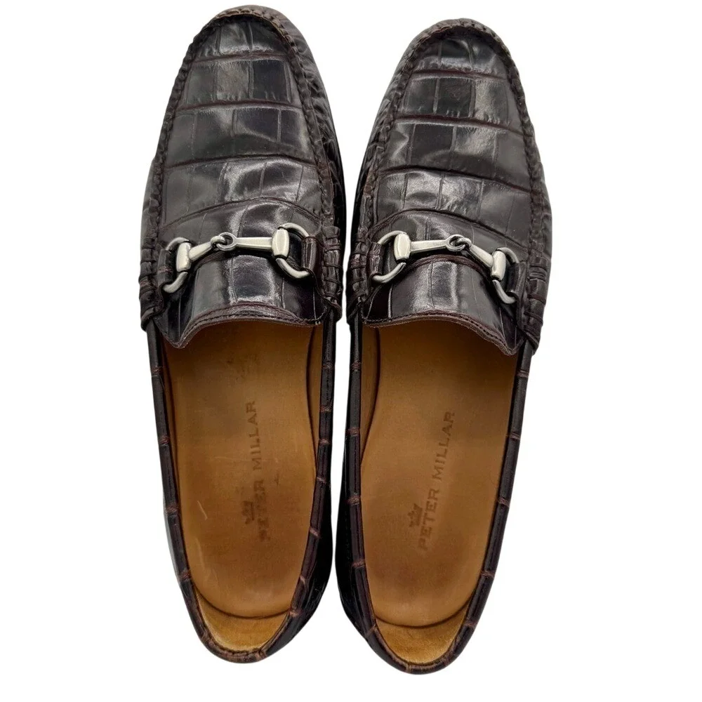Peter Millar‎ Croc Embossed Leather Loafers Old Money Quiet Luxury, Men's 8.5